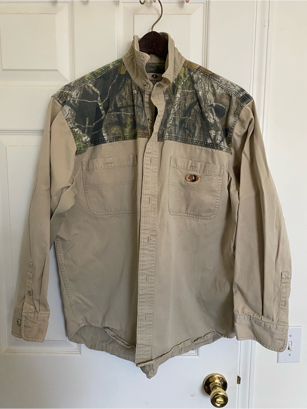 Mossy Oak Men's Tan Shirt Jacket with Camo Yoke